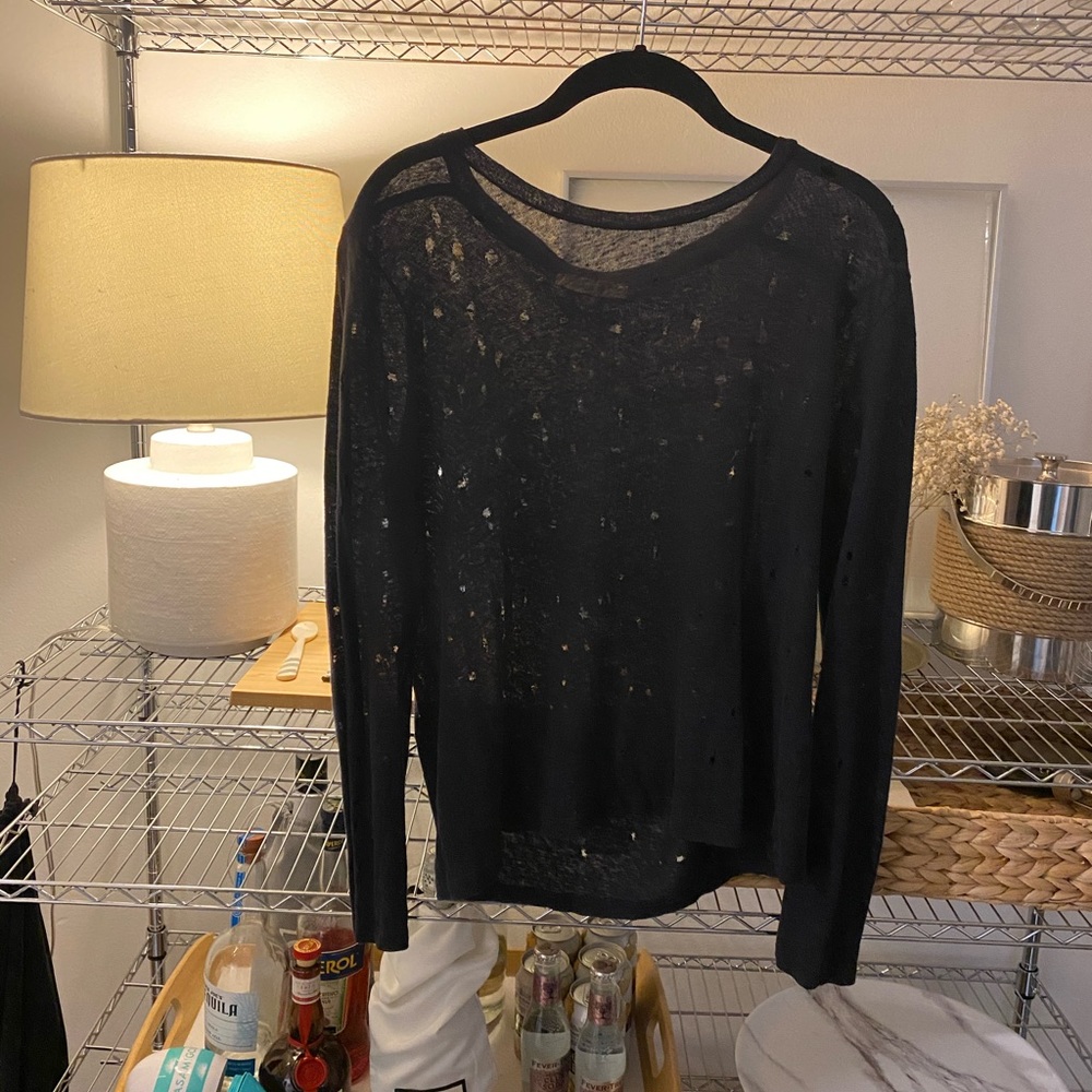 IRO Navy long-sleeve hole shirt